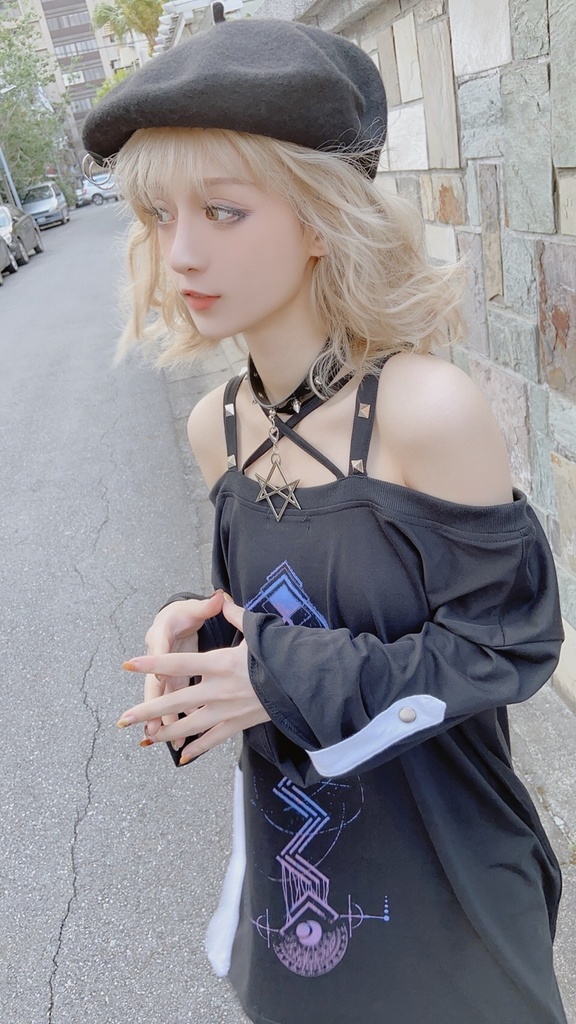 JillpunkオリジナルパンクKERA ドリームキャッチャーdreamcatcherオフショルダー両面プリントセクシーワンピース・ドレスアシンメトリーゆったりチュニック メンズ レディー V系カッコいい おしゃれ大きいサイズ男女兼用ファッション秋葉系