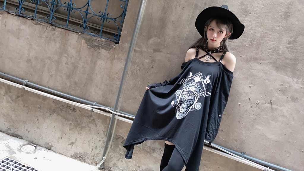 JillpunkオリジナルパンクKERA ドリームキャッチャーdreamcatcherオフショルダー両面プリントセクシーワンピース・ドレスアシンメトリーゆったりチュニック メンズ レディー V系カッコいい おしゃれ大きいサイズ男女兼用ファッション秋葉系