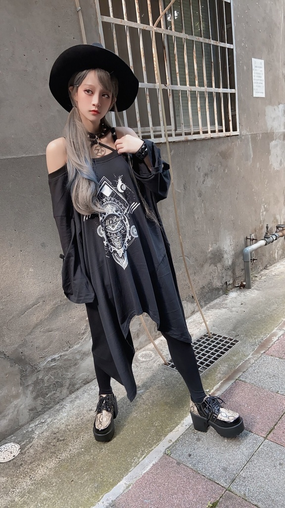 JillpunkオリジナルパンクKERA ドリームキャッチャーdreamcatcherオフショルダー両面プリントセクシーワンピース・ドレスアシンメトリーゆったりチュニック メンズ レディー V系カッコいい おしゃれ大きいサイズ男女兼用ファッション秋葉系