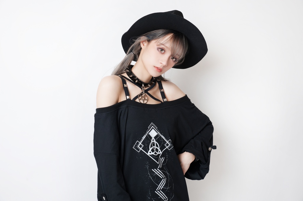 JillpunkオリジナルパンクKERA ドリームキャッチャーdreamcatcherオフショルダー両面プリントセクシーワンピース・ドレスアシンメトリーゆったりチュニック メンズ レディー V系カッコいい おしゃれ大きいサイズ男女兼用ファッション秋葉系