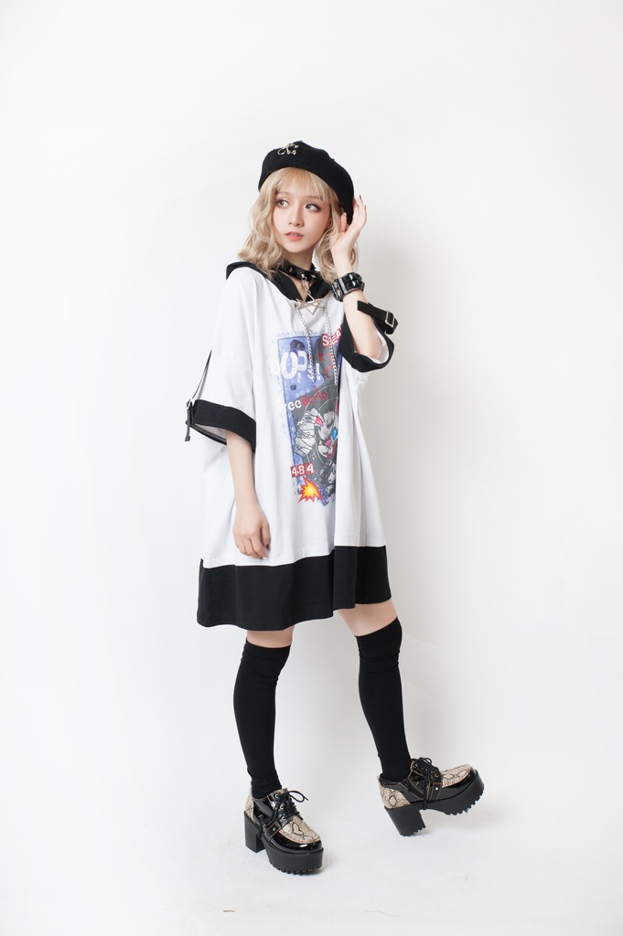 JillpunkオリジナルパンクKERA 闘争神ウサギうさぎ兵器兎鉄の鎖レイヤード白黒ゆったりパーカー メンズ レディー V系カッコいい おしゃれ大きいサイズ男女兼用ファッション秋葉系可愛いお兄系