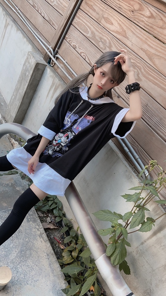 JillpunkオリジナルパンクKERA 闘争神ウサギうさぎ兵器兎鉄の鎖レイヤード白黒ゆったりパーカー メンズ レディー V系カッコいい おしゃれ大きいサイズ男女兼用ファッション秋葉系可愛いお兄系