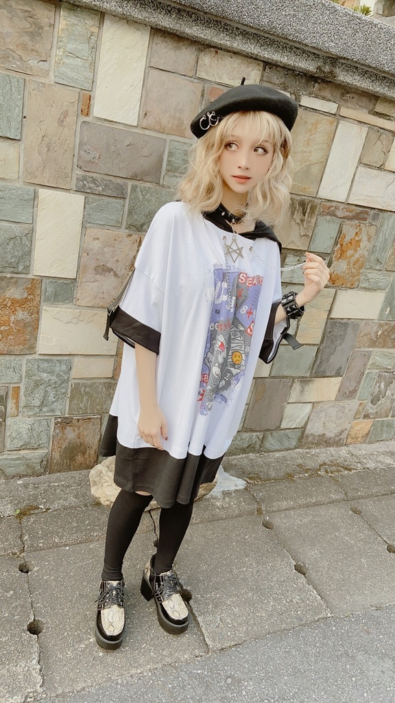 JillpunkオリジナルパンクKERA 闘争神ウサギうさぎ兵器兎鉄の鎖レイヤード白黒ゆったりパーカー メンズ レディー V系カッコいい おしゃれ大きいサイズ男女兼用ファッション秋葉系可愛いお兄系