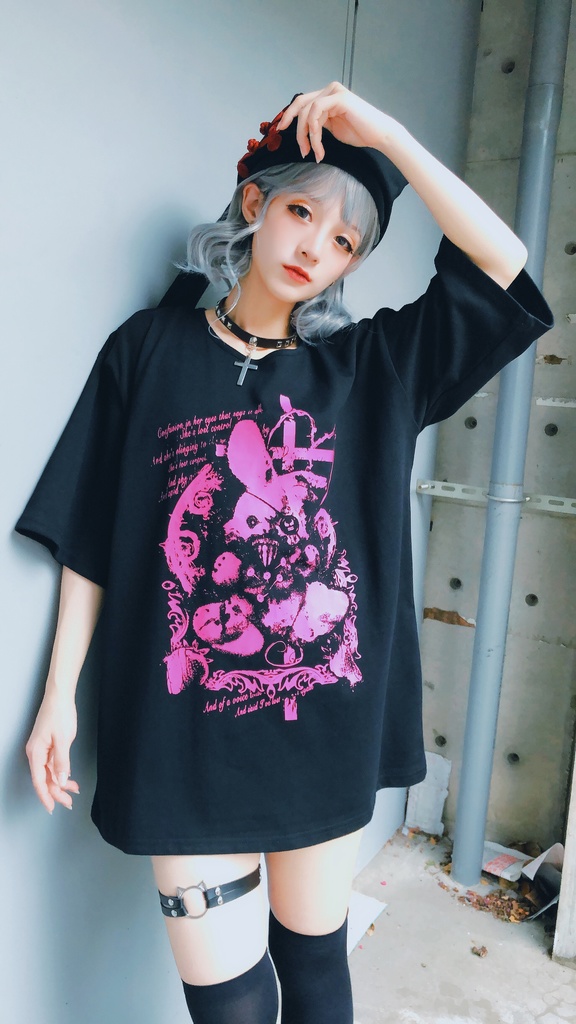 JillpunkオリジナルKERA 戦慄の童話呪い人形藁うさぎバニーウサギゆったりTシャツ メンズ レディーズ おしゃれ大きいサイズ男女兼用ファッション秋葉系萌え