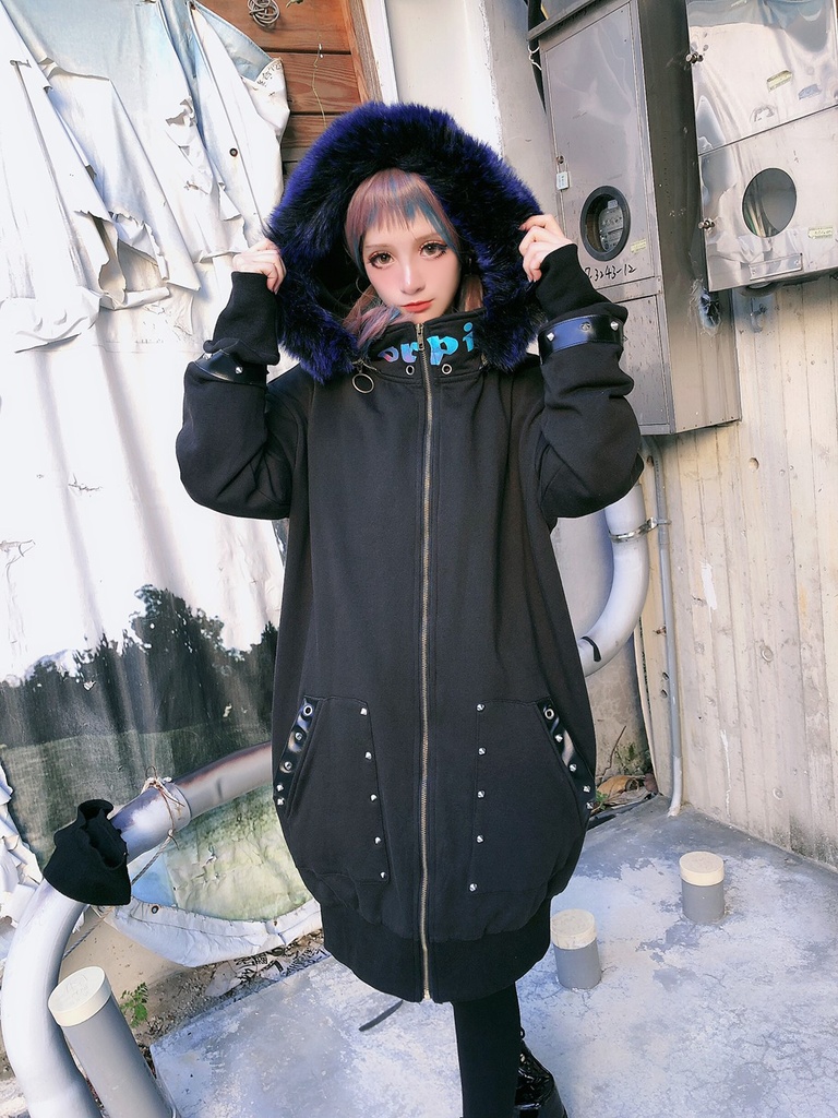 JillpunkオリジナルパンクKERA 死星宿曜さそり座フェイクレザースパイクリベット裏起毛パーカージャケット メンズ レディー V系 おしゃれ大きいサイズ男女兼用ファッション