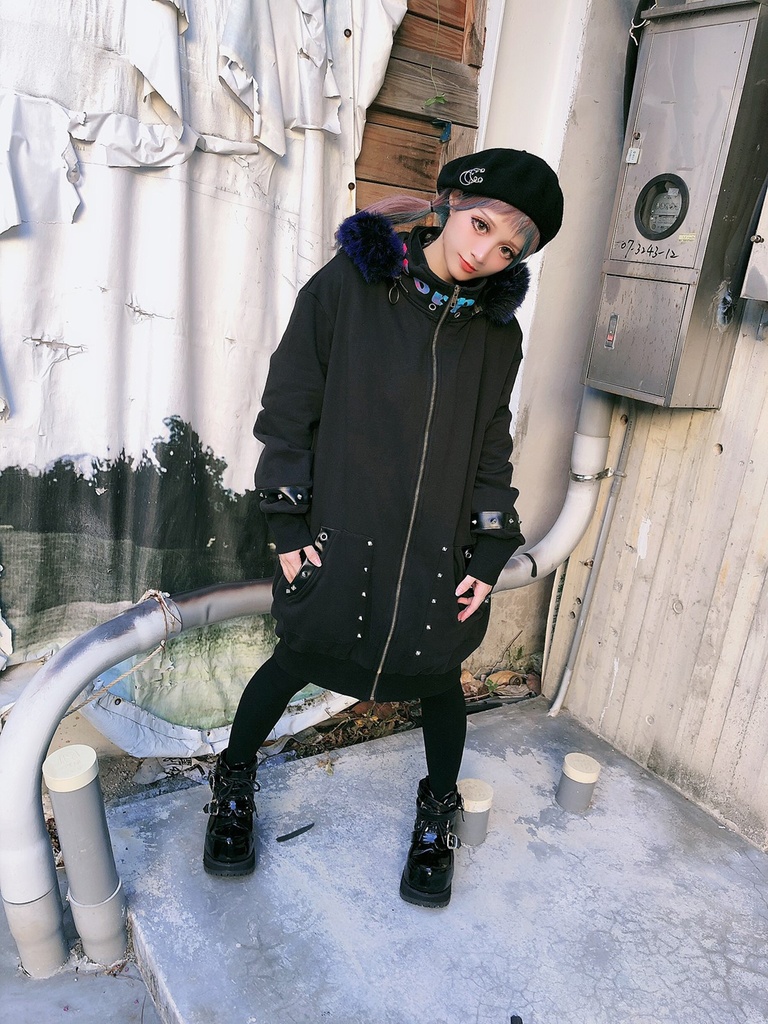 JillpunkオリジナルパンクKERA 死星宿曜さそり座フェイクレザースパイクリベット裏起毛パーカージャケット メンズ レディー V系 おしゃれ大きいサイズ男女兼用ファッション