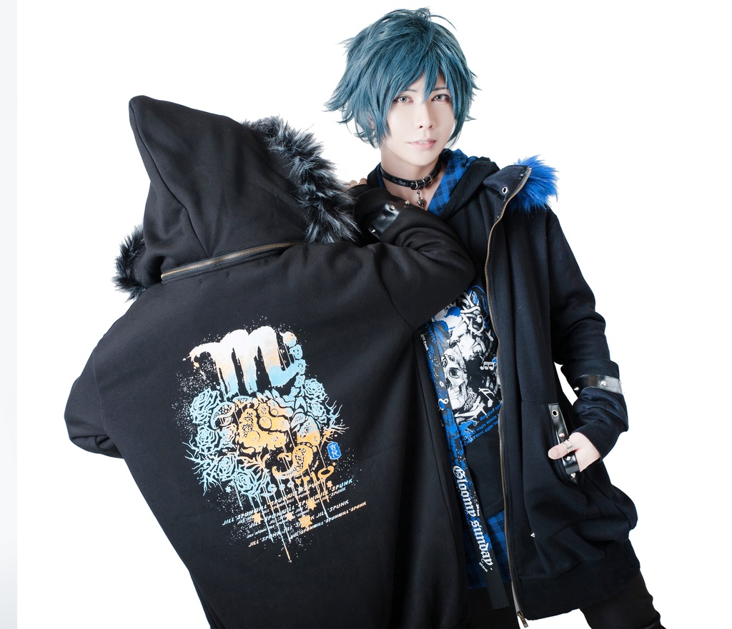 JillpunkオリジナルパンクKERA 死星宿曜さそり座フェイクレザースパイクリベット裏起毛パーカージャケット メンズ レディー V系 おしゃれ大きいサイズ男女兼用ファッション