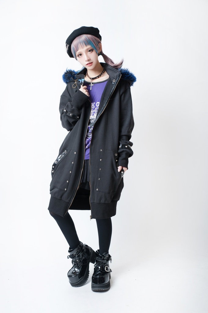 JillpunkオリジナルパンクKERA 死星宿曜さそり座フェイクレザースパイクリベット裏起毛パーカージャケット メンズ レディー V系 おしゃれ大きいサイズ男女兼用ファッション