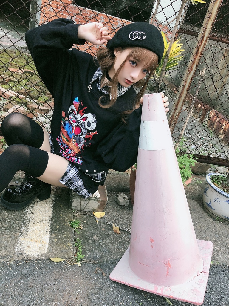 JillpunkオリジナルパンクKERA ハンバーガーモンスタータータンチェック兎柄シャツカラーレイヤードカットソーOVERSIZEゆったりTシャツ メンズ レディーズ ストリート系 カジュアル おしゃれ男女兼用ヒップホップ ハロウィンHALLOWEEN