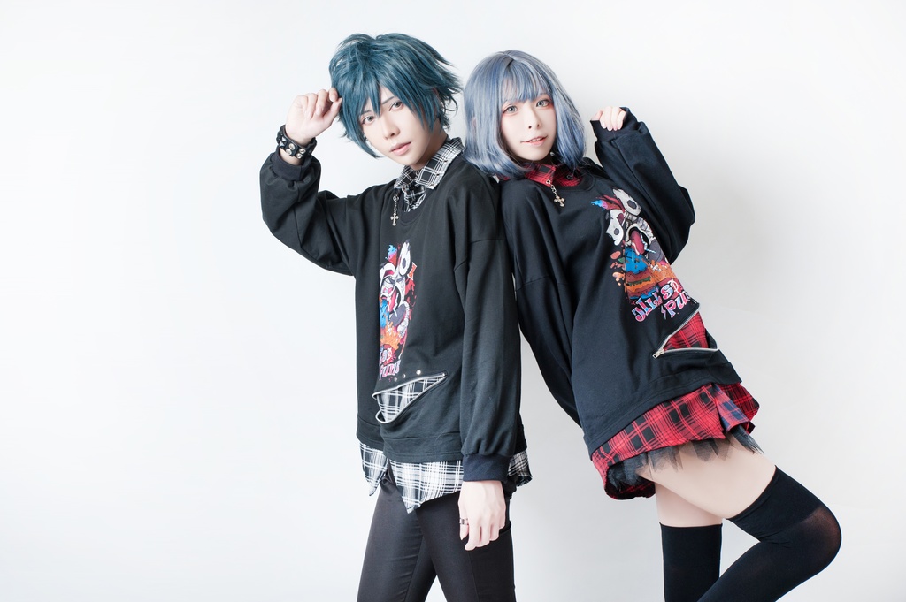 JillpunkオリジナルパンクKERA ハンバーガーモンスタータータンチェック兎柄シャツカラーレイヤードカットソーOVERSIZEゆったりTシャツ メンズ レディーズ ストリート系 カジュアル おしゃれ男女兼用ヒップホップ ハロウィンHALLOWEEN