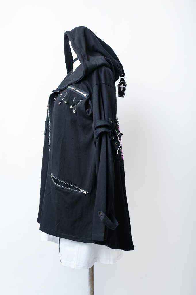 JillpunkオリジナルKERA コルウスからす座安全ピン付きゆったり付け札パーカージャケット メンズ レディーズ パンクロック カジュアル おしゃれ大きいサイズ男女兼用ヒップホップ
