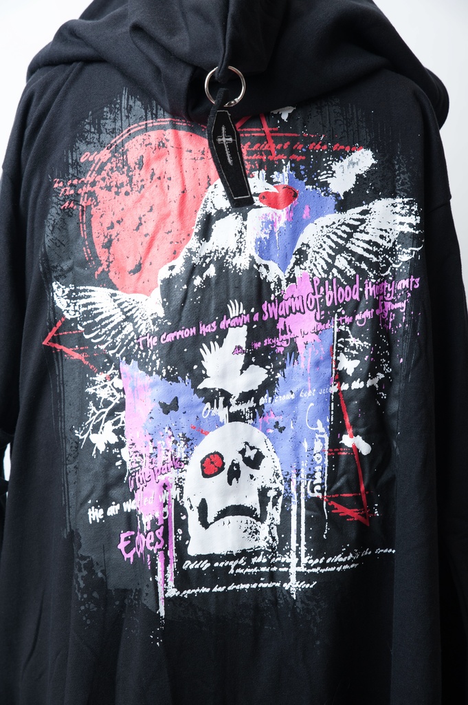 JillpunkオリジナルKERA コルウスからす座安全ピン付きゆったり付け札パーカージャケット メンズ レディーズ パンクロック カジュアル おしゃれ大きいサイズ男女兼用ヒップホップ