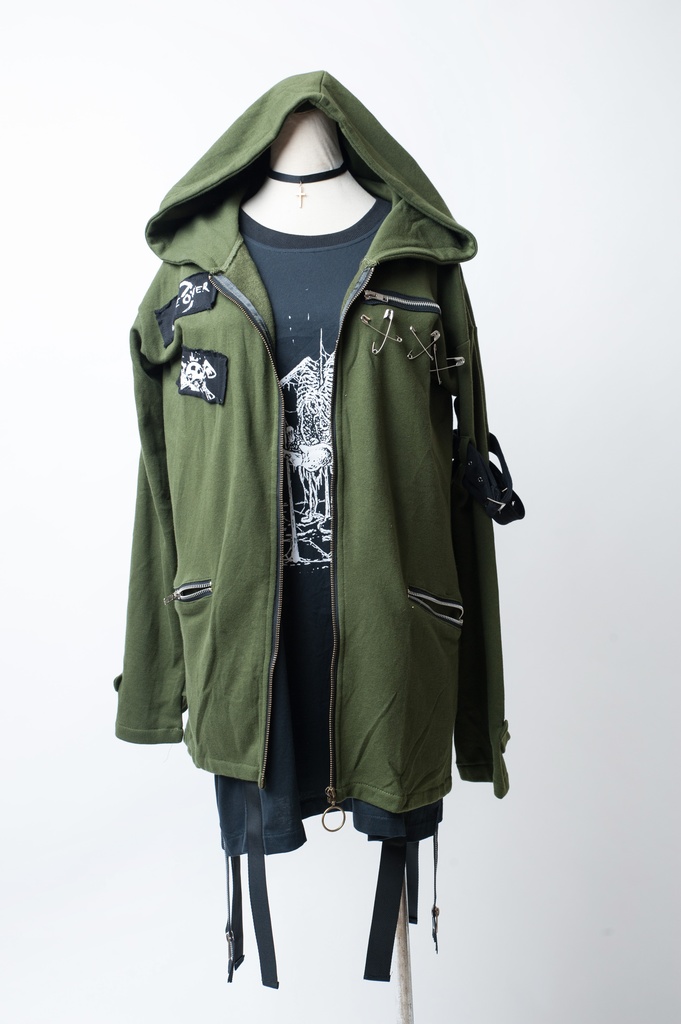 JillpunkオリジナルKERA コルウスからす座安全ピン付きゆったり付け札パーカージャケット メンズ レディーズ パンクロック カジュアル おしゃれ大きいサイズ男女兼用ヒップホップ