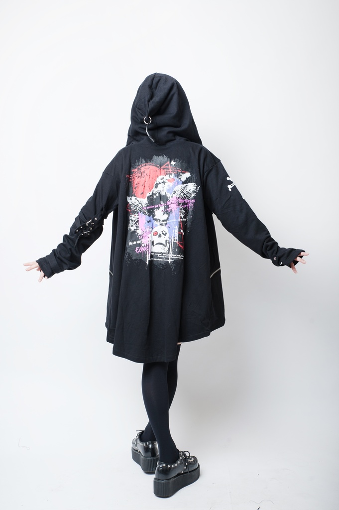 JillpunkオリジナルKERA コルウスからす座安全ピン付きゆったり付け札パーカージャケット メンズ レディーズ パンクロック カジュアル おしゃれ大きいサイズ男女兼用ヒップホップ