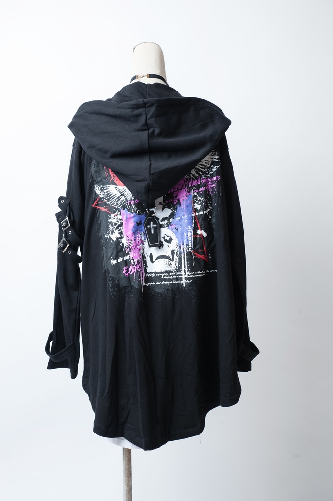 JillpunkオリジナルKERA コルウスからす座安全ピン付きゆったり付け札パーカージャケット メンズ レディーズ パンクロック カジュアル おしゃれ大きいサイズ男女兼用ヒップホップ