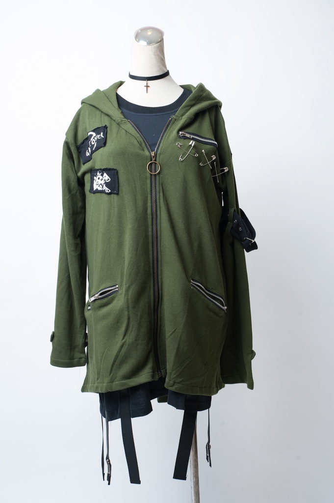 JillpunkオリジナルKERA コルウスからす座安全ピン付きゆったり付け札パーカージャケット メンズ レディーズ パンクロック カジュアル おしゃれ大きいサイズ男女兼用ヒップホップ