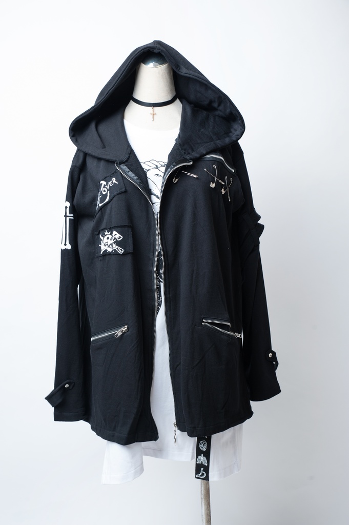 JillpunkオリジナルKERA コルウスからす座安全ピン付きゆったり付け札パーカージャケット メンズ レディーズ パンクロック カジュアル おしゃれ大きいサイズ男女兼用ヒップホップ