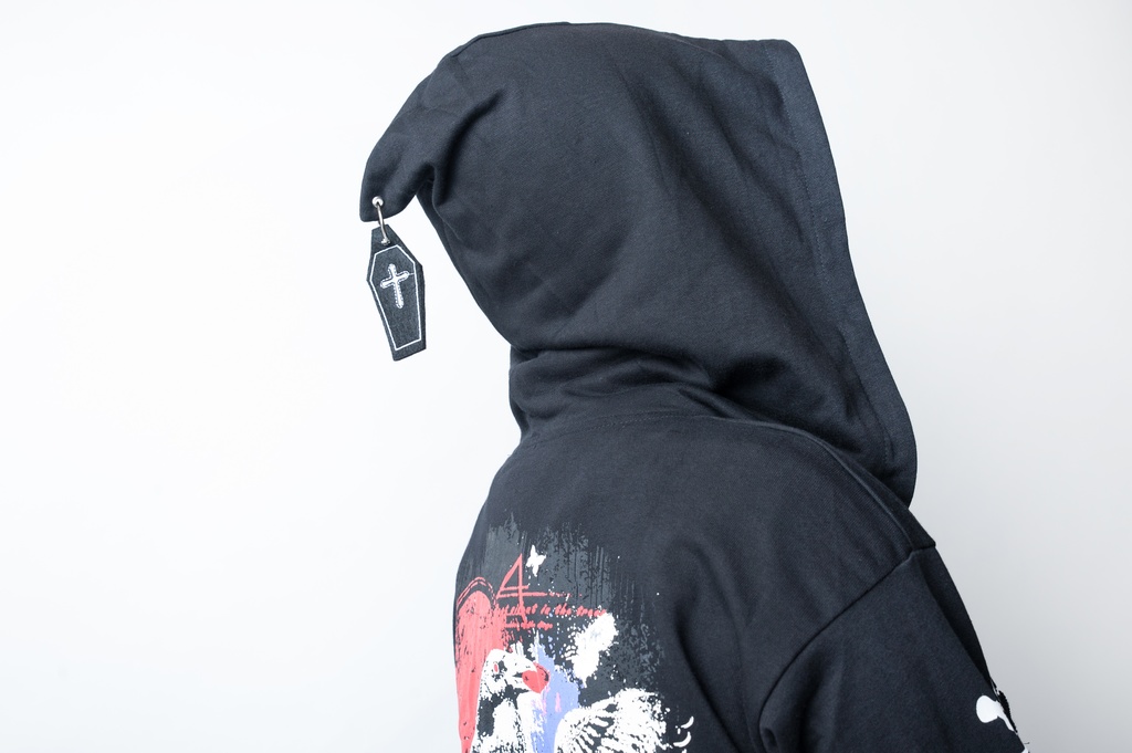 JillpunkオリジナルKERA コルウスからす座安全ピン付きゆったり付け札パーカージャケット メンズ レディーズ パンクロック カジュアル おしゃれ大きいサイズ男女兼用ヒップホップ