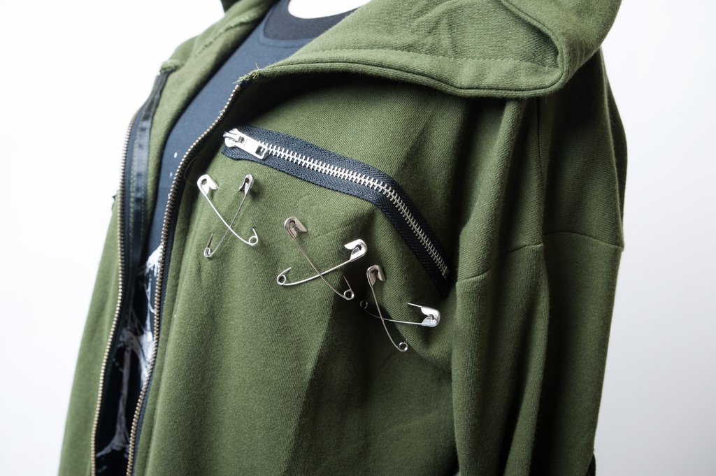 JillpunkオリジナルKERA コルウスからす座安全ピン付きゆったり付け札パーカージャケット メンズ レディーズ パンクロック カジュアル おしゃれ大きいサイズ男女兼用ヒップホップ