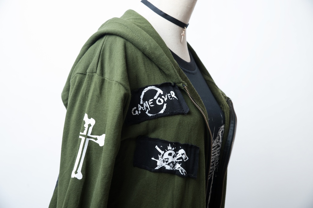 JillpunkオリジナルKERA コルウスからす座安全ピン付きゆったり付け札パーカージャケット メンズ レディーズ パンクロック カジュアル おしゃれ大きいサイズ男女兼用ヒップホップ