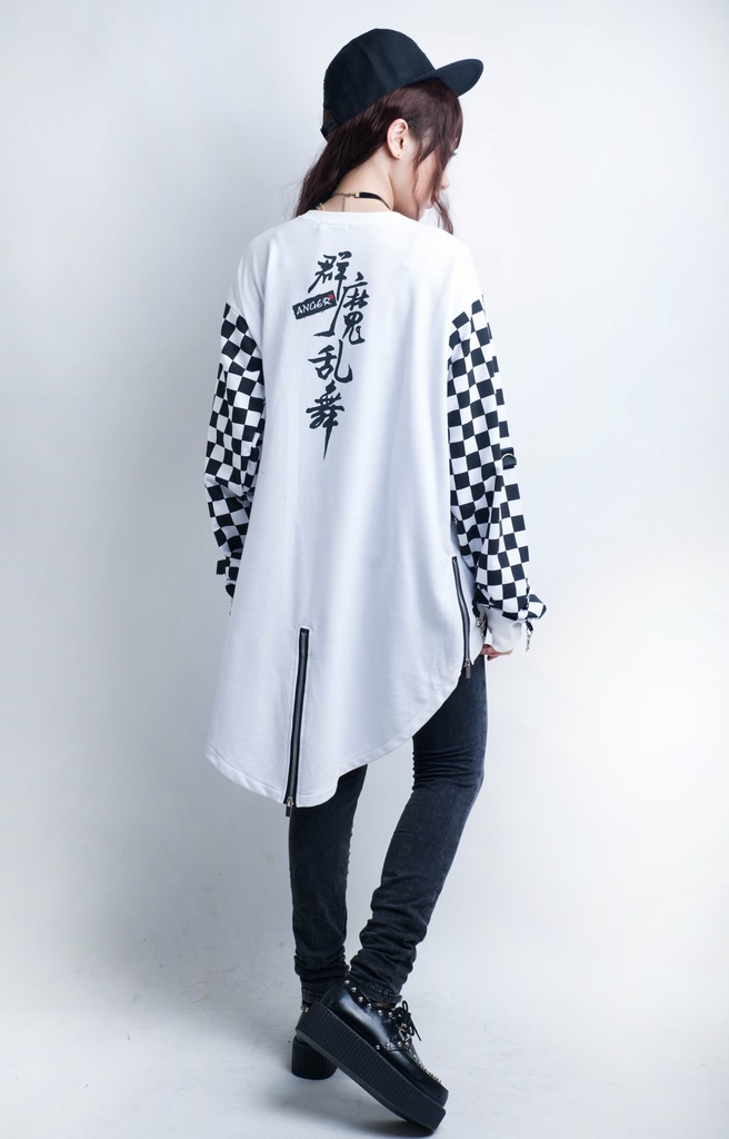 JillpunkオリジナルパンクKERA怪乱舞ayakashi 陰陽師百鬼夜行絡新婦女郎蜘蛛紐付きゆったりディップヘムTシャツ メンズ レディース V系