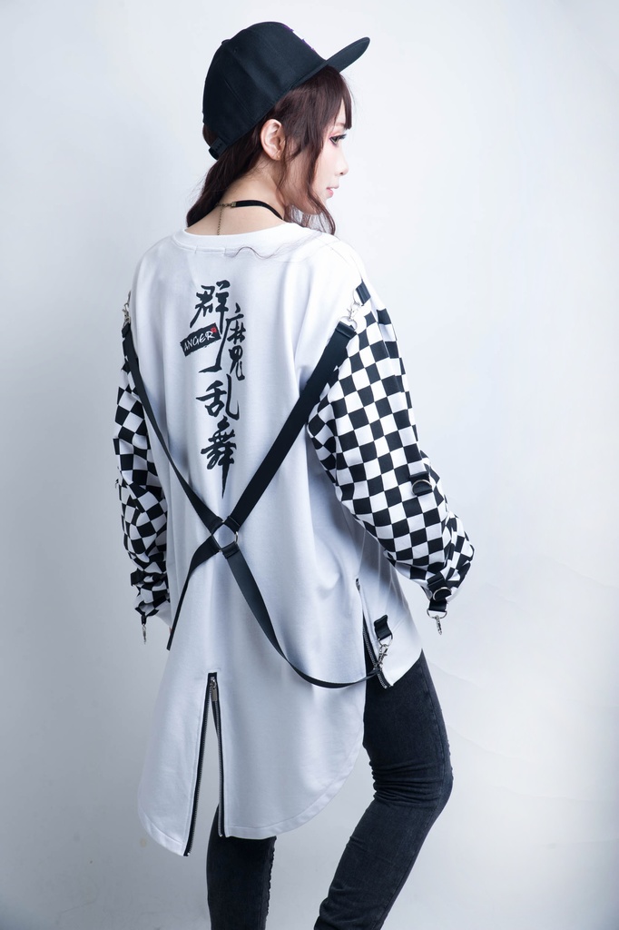 JillpunkオリジナルパンクKERA怪乱舞ayakashi 陰陽師百鬼夜行絡新婦女郎蜘蛛紐付きゆったりディップヘムTシャツ メンズ レディース V系