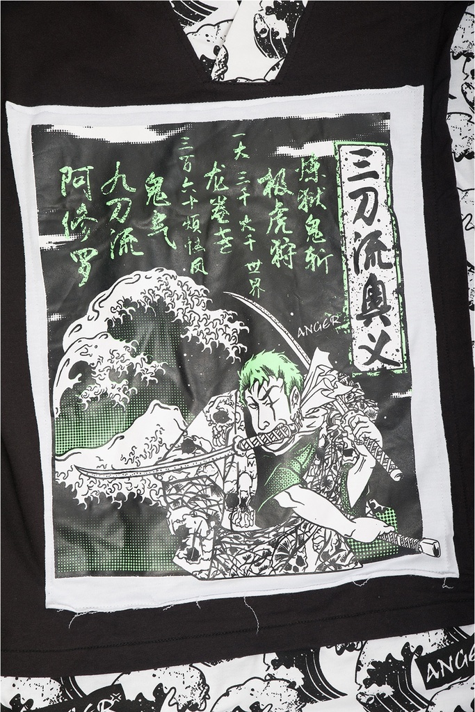 Jillpunkオリジナルスタイル V系KERA 津波浮世絵和風アシュラ三刀流武士VネックゆったりTシャツパンク V系 メンズ レディース