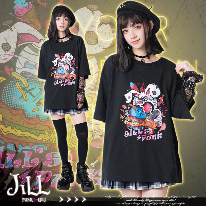 Jillpunkオリジナルパンクkera ハンバーガーモンスターゆったり半袖ｔシャツoversize メンズ レディーズ おしゃれ大きいサイズ男女兼用 ファッション秋葉系萌え Jillpunk Booth