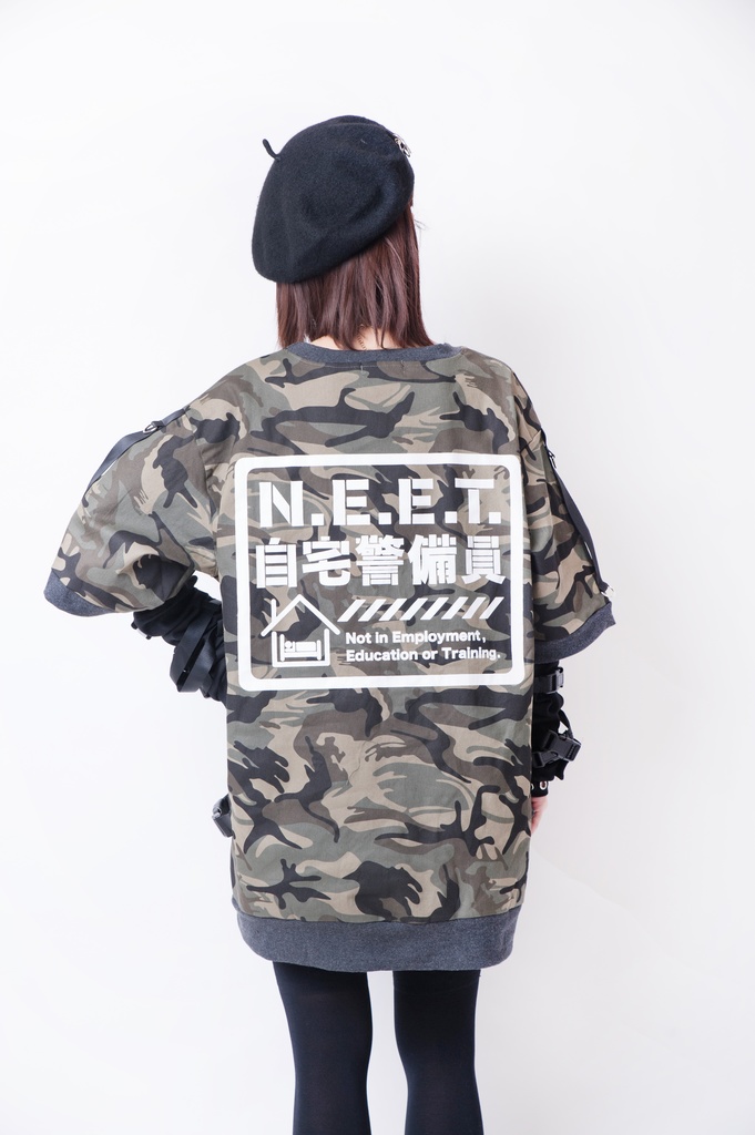 JillpunkオリジナルKERA アニメお宅二次コン 機動警察NEET自宅警備隊ミリタリー戦術アームカバー付きゆったり半袖Tシャツカットソー メンズ レディー V系 おしゃれ大きいサイズ男女兼用ファッション秋葉系カッコいい