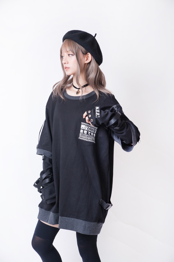 JillpunkオリジナルKERA アニメお宅二次コン 機動警察NEET自宅警備隊ミリタリー戦術アームカバー付きゆったり半袖Tシャツカットソー メンズ レディー V系 おしゃれ大きいサイズ男女兼用ファッション秋葉系カッコいい