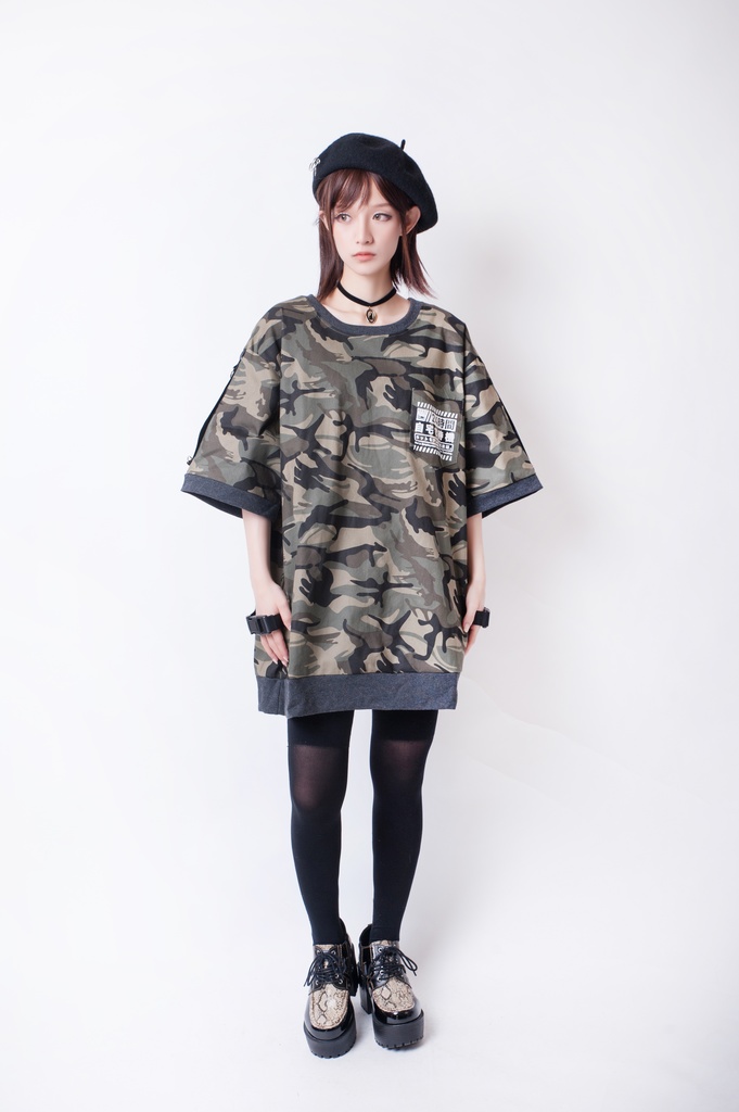 JillpunkオリジナルKERA アニメお宅二次コン 機動警察NEET自宅警備隊ミリタリー戦術アームカバー付きゆったり半袖Tシャツカットソー メンズ レディー V系 おしゃれ大きいサイズ男女兼用ファッション秋葉系カッコいい