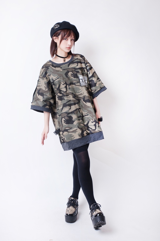 JillpunkオリジナルKERA アニメお宅二次コン 機動警察NEET自宅警備隊ミリタリー戦術アームカバー付きゆったり半袖Tシャツカットソー メンズ レディー V系 おしゃれ大きいサイズ男女兼用ファッション秋葉系カッコいい