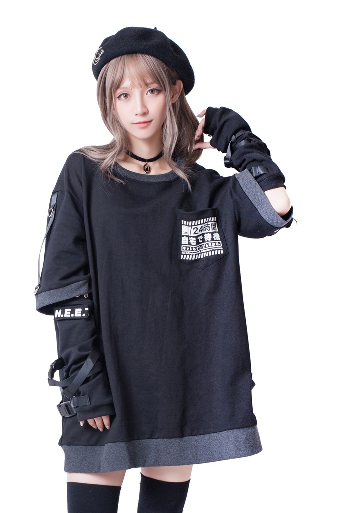 JillpunkオリジナルKERA アニメお宅二次コン 機動警察NEET自宅警備隊ミリタリー戦術アームカバー付きゆったり半袖Tシャツカットソー メンズ レディー V系 おしゃれ大きいサイズ男女兼用ファッション秋葉系カッコいい