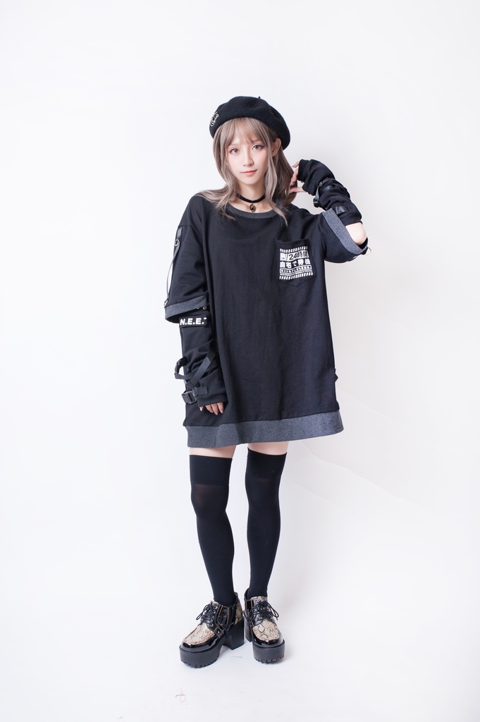 JillpunkオリジナルKERA アニメお宅二次コン 機動警察NEET自宅警備隊ミリタリー戦術アームカバー付きゆったり半袖Tシャツカットソー メンズ レディー V系 おしゃれ大きいサイズ男女兼用ファッション秋葉系カッコいい