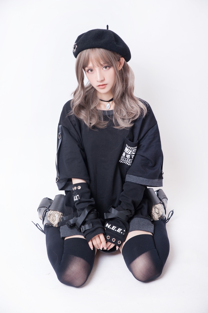 JillpunkオリジナルKERA アニメお宅二次コン 機動警察NEET自宅警備隊ミリタリー戦術アームカバー付きゆったり半袖Tシャツカットソー メンズ レディー V系 おしゃれ大きいサイズ男女兼用ファッション秋葉系カッコいい