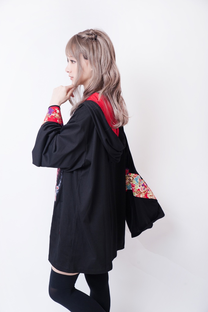 JillpunkオリジナルパンクKERA 狐仮面浪人花魁兎レースアップ和風扶桑花柄ゆったり長袖パーカー メンズ レディー V系カッコいい おしゃれ大きいサイズ男女兼用ファッション秋葉系可愛い