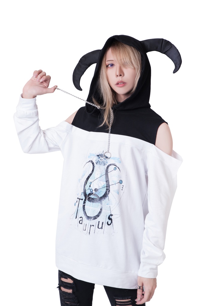 JillpunkオリジナルパンクKERA 天の牡牛アストロラーベおうし座牛ホーンオフショルダーゆったり長袖パーカー メンズ レディー V系カッコいい おしゃれ大きいサイズ男女兼用ファッション秋葉系