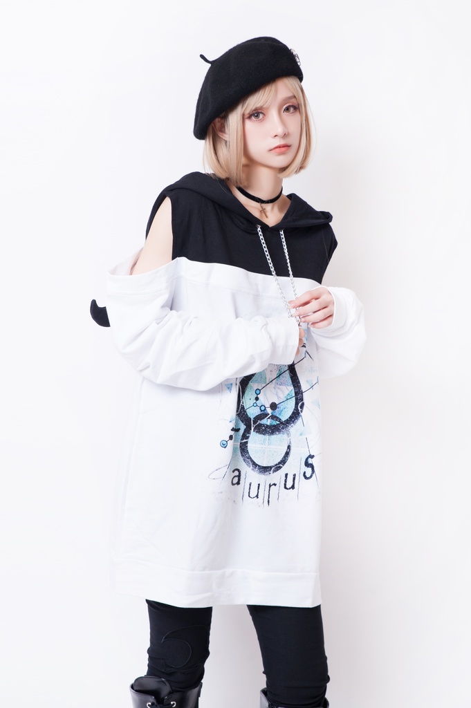 JillpunkオリジナルパンクKERA 天の牡牛アストロラーベおうし座牛ホーンオフショルダーゆったり長袖パーカー メンズ レディー V系カッコいい おしゃれ大きいサイズ男女兼用ファッション秋葉系