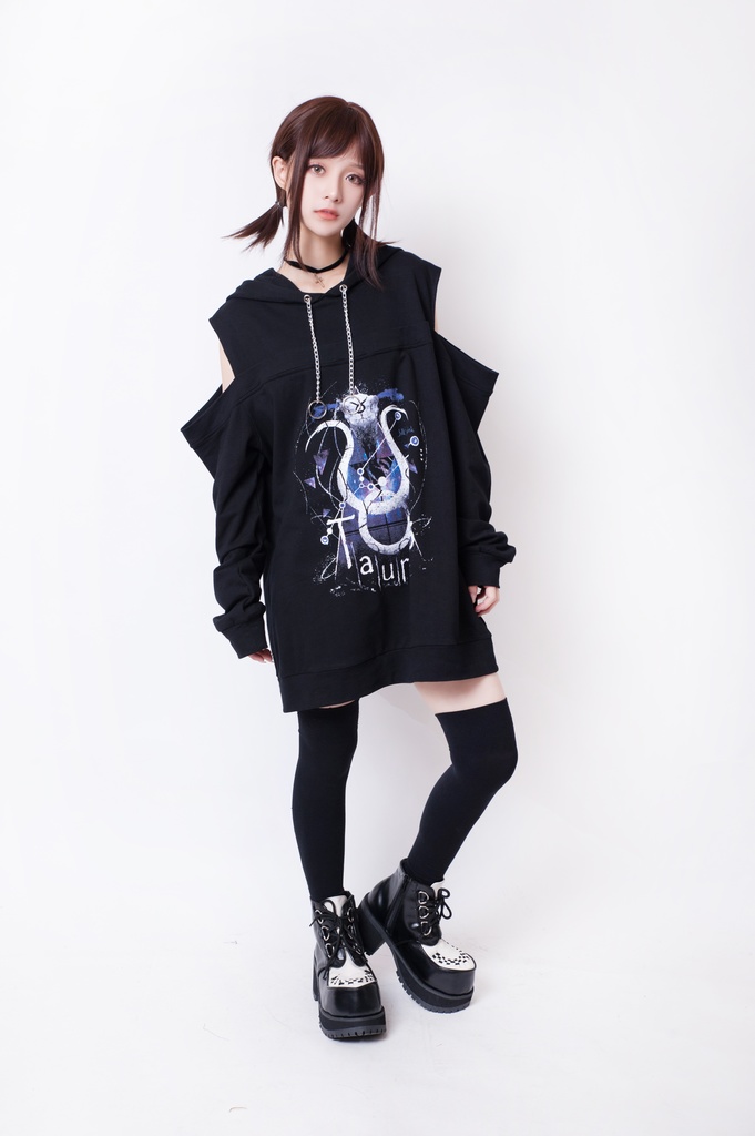 JillpunkオリジナルパンクKERA 天の牡牛アストロラーベおうし座牛ホーンオフショルダーゆったり長袖パーカー メンズ レディー V系カッコいい おしゃれ大きいサイズ男女兼用ファッション秋葉系