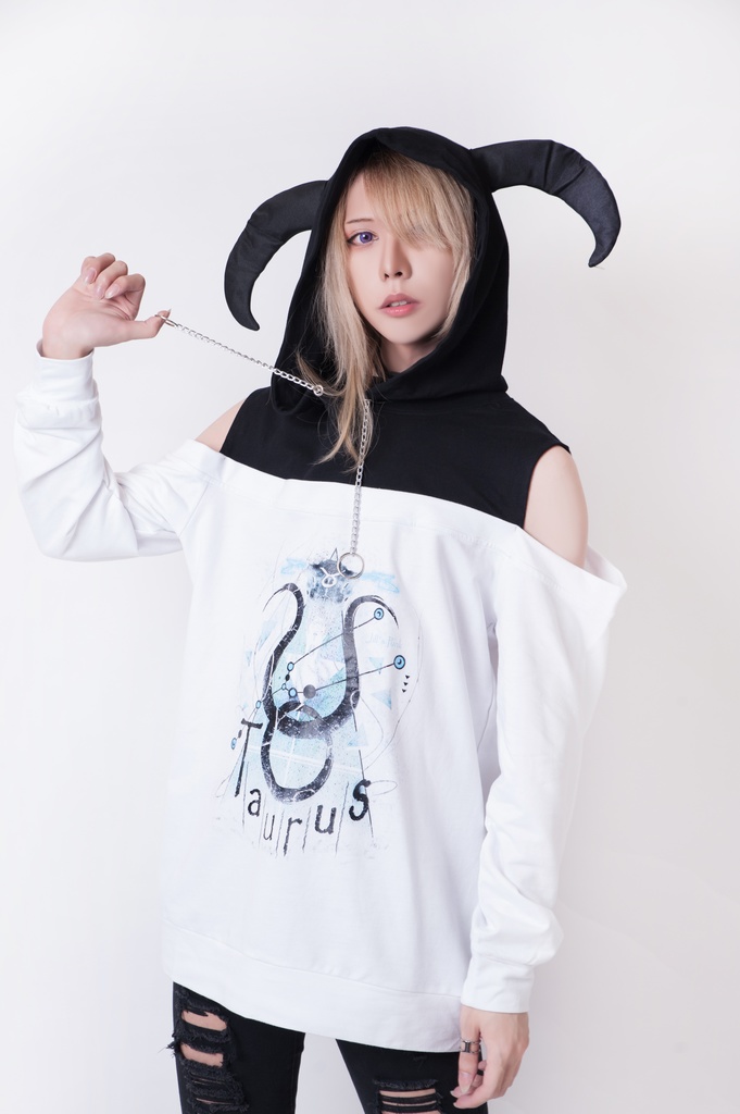 JillpunkオリジナルパンクKERA 天の牡牛アストロラーベおうし座牛ホーンオフショルダーゆったり長袖パーカー メンズ レディー V系カッコいい おしゃれ大きいサイズ男女兼用ファッション秋葉系