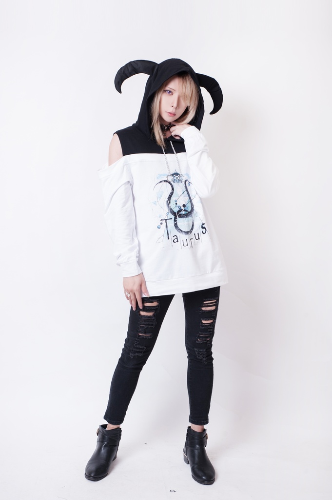 JillpunkオリジナルパンクKERA 天の牡牛アストロラーベおうし座牛ホーンオフショルダーゆったり長袖パーカー メンズ レディー V系カッコいい おしゃれ大きいサイズ男女兼用ファッション秋葉系