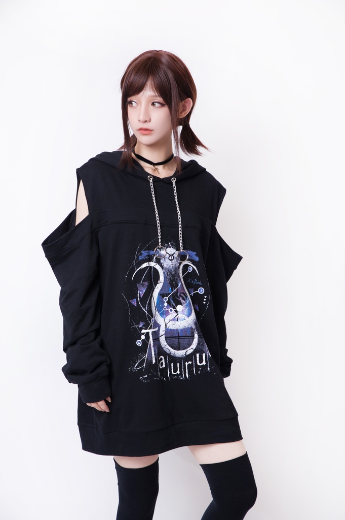 JillpunkオリジナルパンクKERA 天の牡牛アストロラーベおうし座牛ホーンオフショルダーゆったり長袖パーカー メンズ レディー V系カッコいい おしゃれ大きいサイズ男女兼用ファッション秋葉系