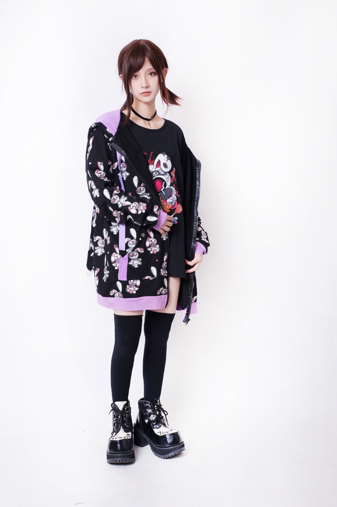 JillpunkオリジナルパンクKERA 北海海賊兎うさぎ耳リボンポンポン尾ピンゆったり長袖パーカーオーバサイズジャケット ロリータメンズ レディー V系可愛いおしゃれ大きいサイズ男女兼用ファッション秋葉系萌え