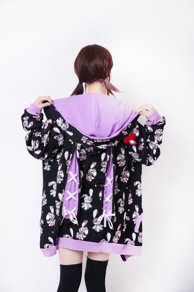 JillpunkオリジナルパンクKERA 北海海賊兎うさぎ耳リボンポンポン尾ピンゆったり長袖パーカーオーバサイズジャケット ロリータメンズ レディー V系可愛いおしゃれ大きいサイズ男女兼用ファッション秋葉系萌え