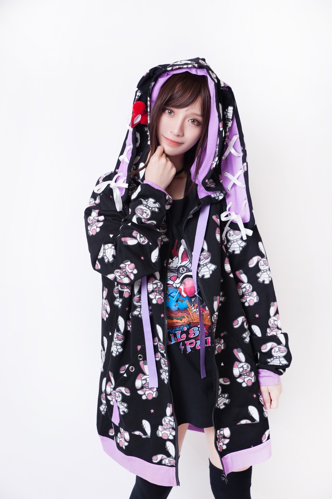 JillpunkオリジナルパンクKERA 北海海賊兎うさぎ耳リボンポンポン尾ピンゆったり長袖パーカーオーバサイズジャケット ロリータメンズ レディー V系可愛いおしゃれ大きいサイズ男女兼用ファッション秋葉系萌え