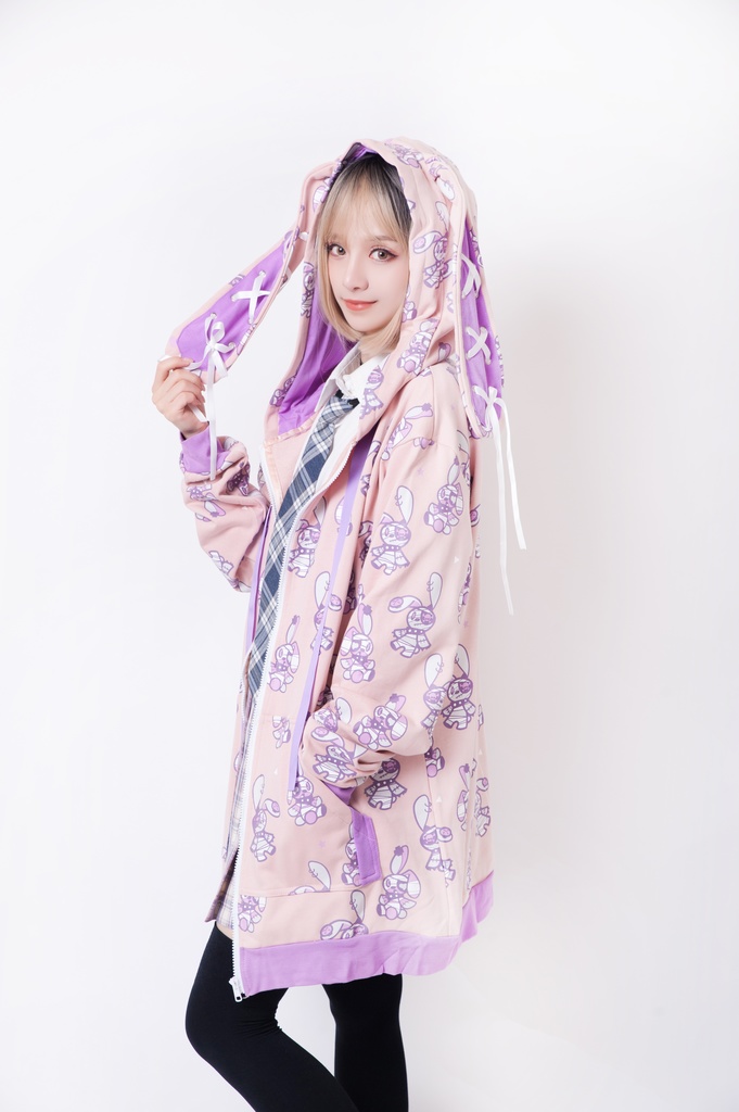 JillpunkオリジナルパンクKERA 北海海賊兎うさぎ耳リボンポンポン尾ピンゆったり長袖パーカーオーバサイズジャケット ロリータメンズ レディー V系可愛いおしゃれ大きいサイズ男女兼用ファッション秋葉系萌え