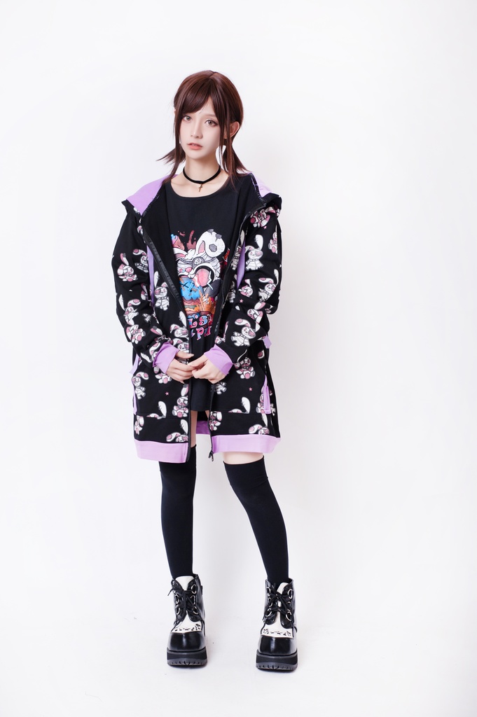 JillpunkオリジナルパンクKERA 北海海賊兎うさぎ耳リボンポンポン尾ピンゆったり長袖パーカーオーバサイズジャケット ロリータメンズ レディー V系可愛いおしゃれ大きいサイズ男女兼用ファッション秋葉系萌え