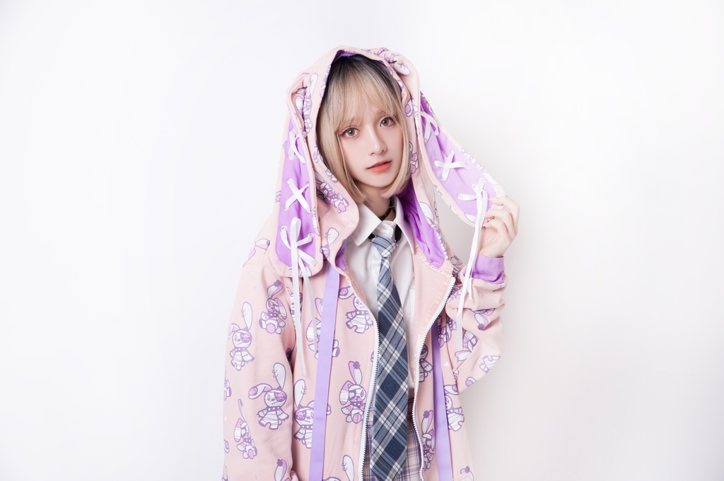 JillpunkオリジナルパンクKERA 北海海賊兎うさぎ耳リボンポンポン尾ピンゆったり長袖パーカーオーバサイズジャケット ロリータメンズ レディー V系可愛いおしゃれ大きいサイズ男女兼用ファッション秋葉系萌え
