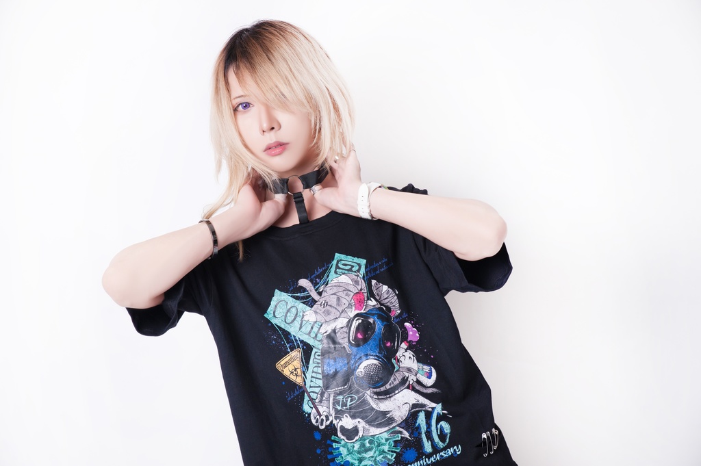 JillpunkオリジナルKERA 16周年記念疫病神ウサギうさぎチョーカー付きカットアウトゆったりTシャツカットソー パンクメンズ レディースV系男女兼用ファッション秋葉系カッコいい