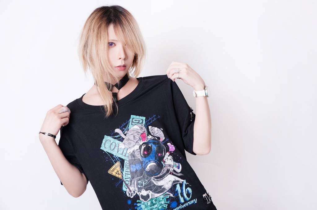 JillpunkオリジナルKERA 16周年記念疫病神ウサギうさぎチョーカー付きカットアウトゆったりTシャツカットソー パンクメンズ レディースV系男女兼用ファッション秋葉系カッコいい